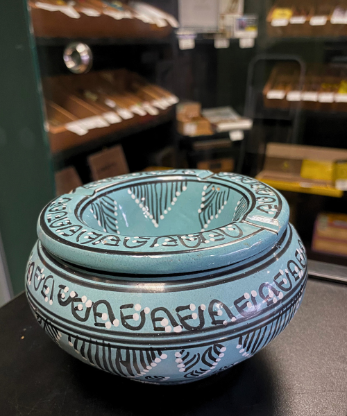 Moroccan Ceramic Lidded Ashtray | Teal Berber Design