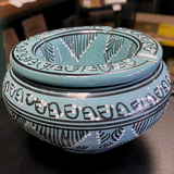 Moroccan Ceramic Lidded Ashtray | Teal Berber Design